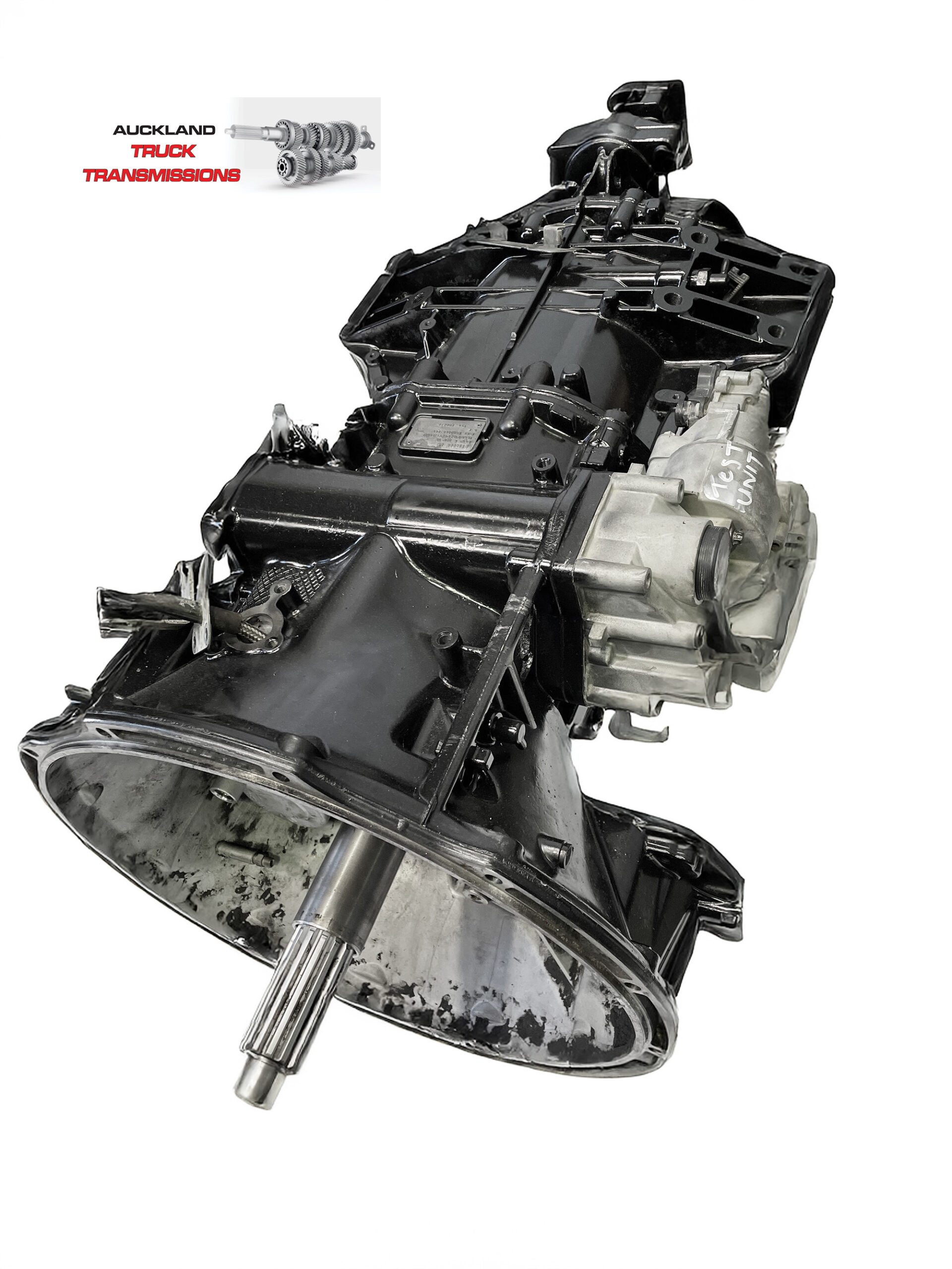 Heavy-duty truck transmission, close-up view